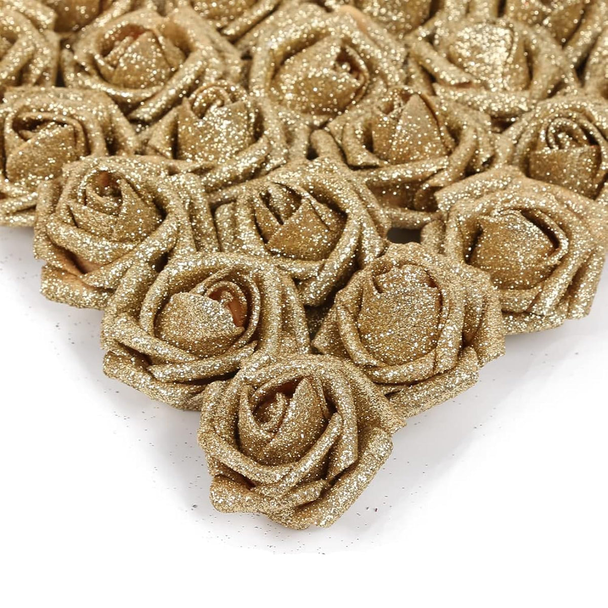 Glitter Roses,25Pcs Gold Roses Artificial Flowers Fake Rose With Stem For Diy Wedding Bridal Bouquet Home Party Decoration(Gold)