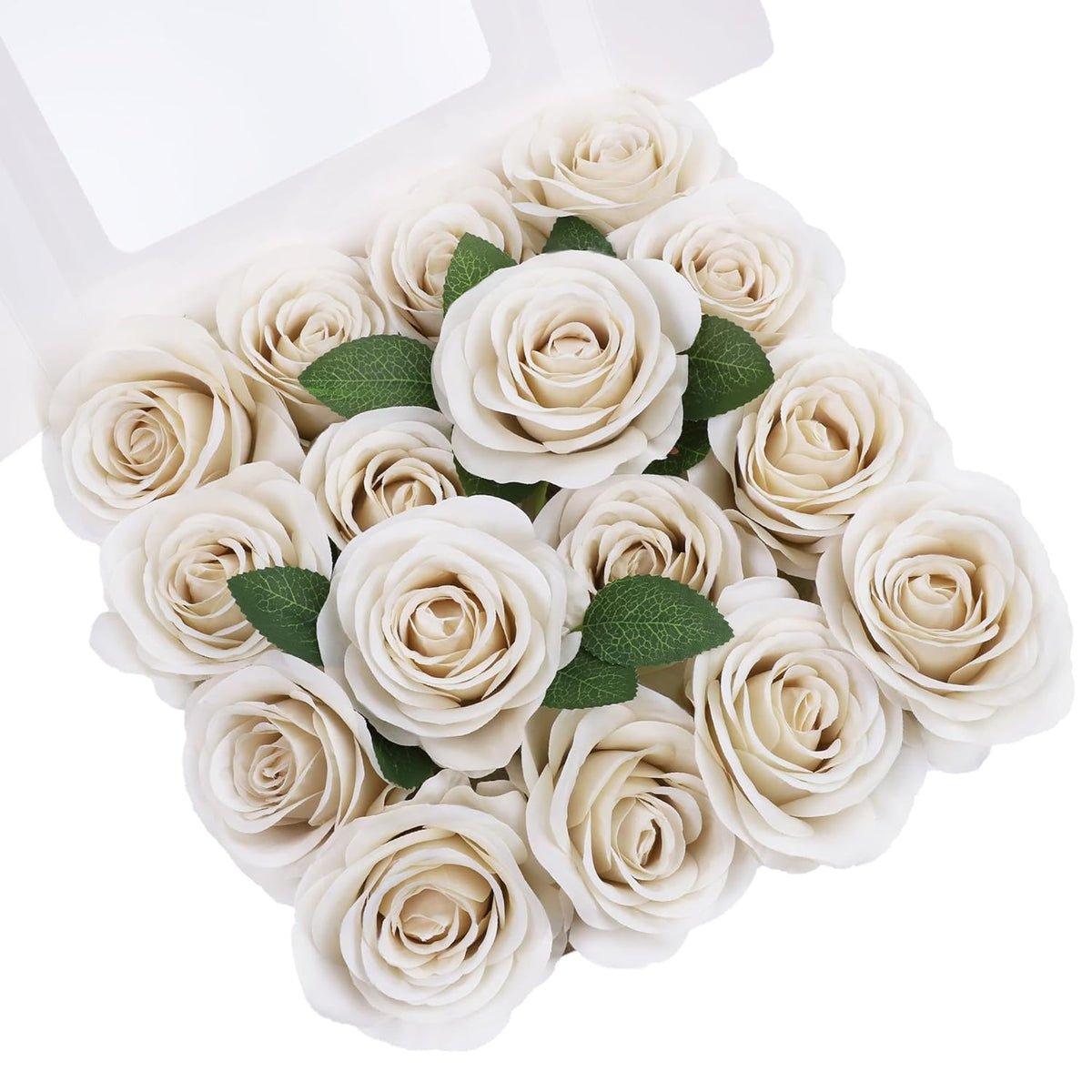 Artificial Flower Fake Rose Silk Rose 16Pcs Real Looking Fake Flowers With Stems For Diy Wedding Bouquets Tables Centerpieces Floral Arrangements Festival Decoration (Beige)