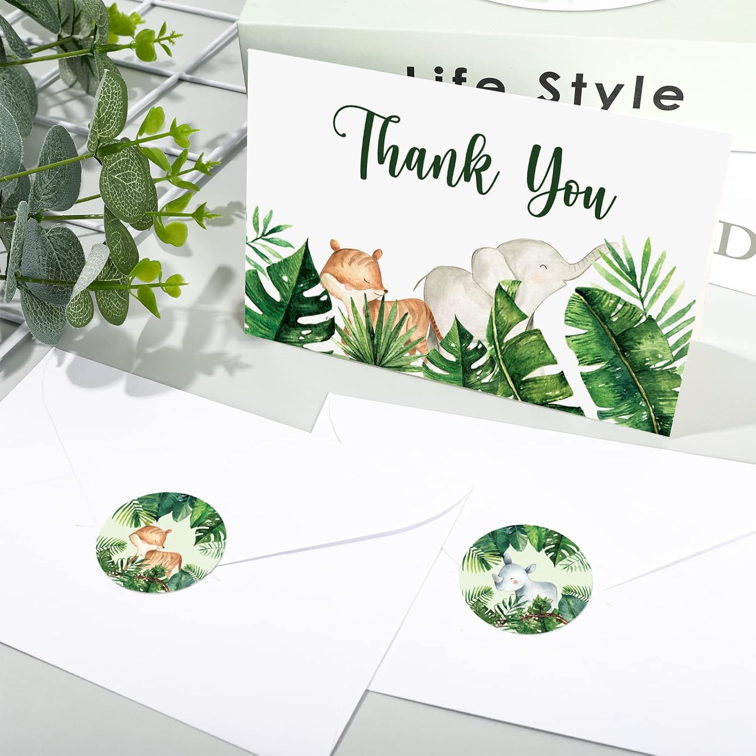Woodland Thank You Cards With Envelopes Stickers Safari Jungle 30 Pack Watercolor Forest Animals Greenery Greeting Note Cards For Kids Girls Boy Children Birthday Baby Shower Party Supplies