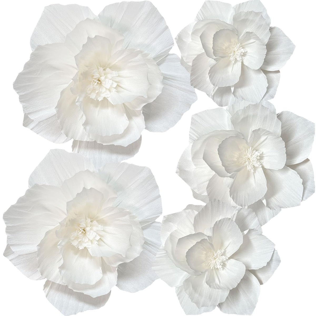 White Paper Flowers Artificial 3D Wall Décor Wedding Birthday Bridal Baby Shower Nursery Room Backdrop Table Centerpieces Party Decorations Supplies