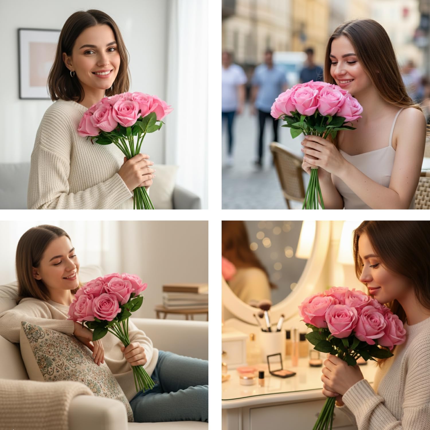 Pink Artificial Roses, Bunch Of 18 Fake Pink Roses With Stems, (12") 30Cm Silk Flowers Bouquet For Outdoor & Indoor Events Wedding Party Home Decoration & Gifts-Diy & Crafts