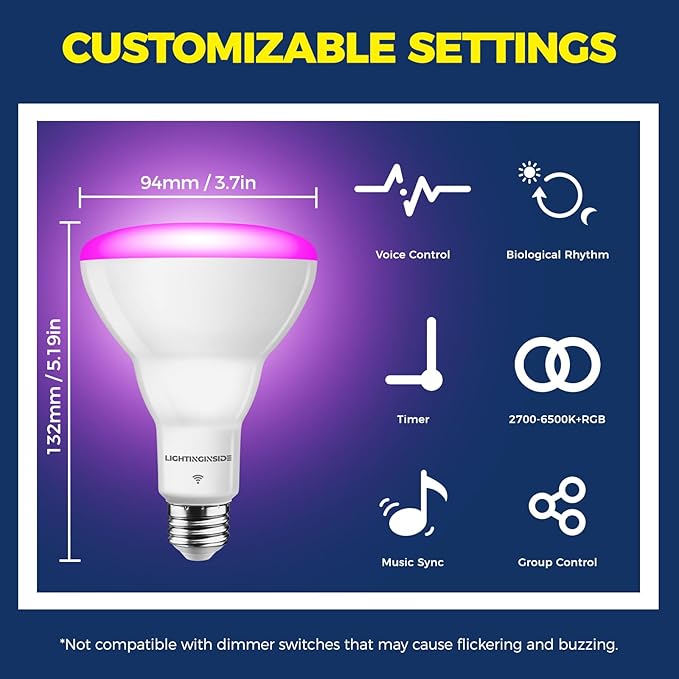 BR30 Smart Light Bulbs 4 Pack 1100LM RGBCW WiFi Smart Bulbs Alexa Google Assistant Compatible