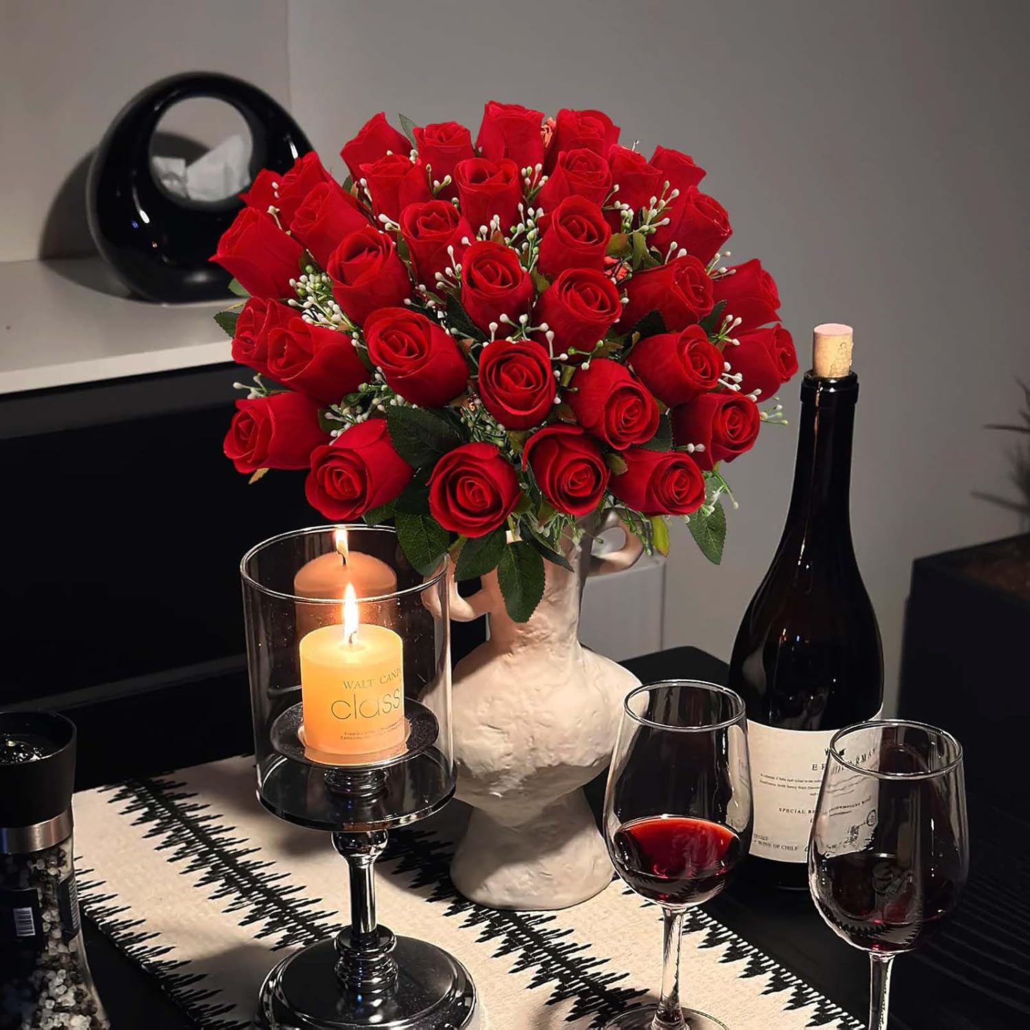 36 Blooms Velvet Artificial Roses, 2 Bouquets Red Roses Faux Silk Flowers For Wedding Decor, Bridal Bouquet Home Decoration Table Centerpieces Romantic Gifts