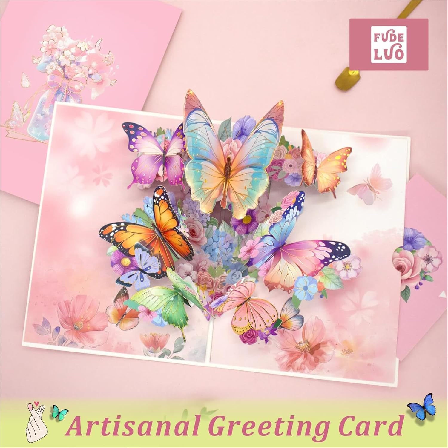 Handmade 3D Pop Up Butterfly Birthday Card For Women & Girls, All-Occasion Greeting Card With Floral Design For Anniversary, Thank You, Get Well, Mother'S Day | Includes Envelope & Stickers