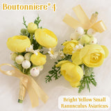 4 Pcs Wedding Corsage And Boutonniere, Artificial Light Yellow Flower Rose Hand Flower Set For Graduation Prom Wedding Party