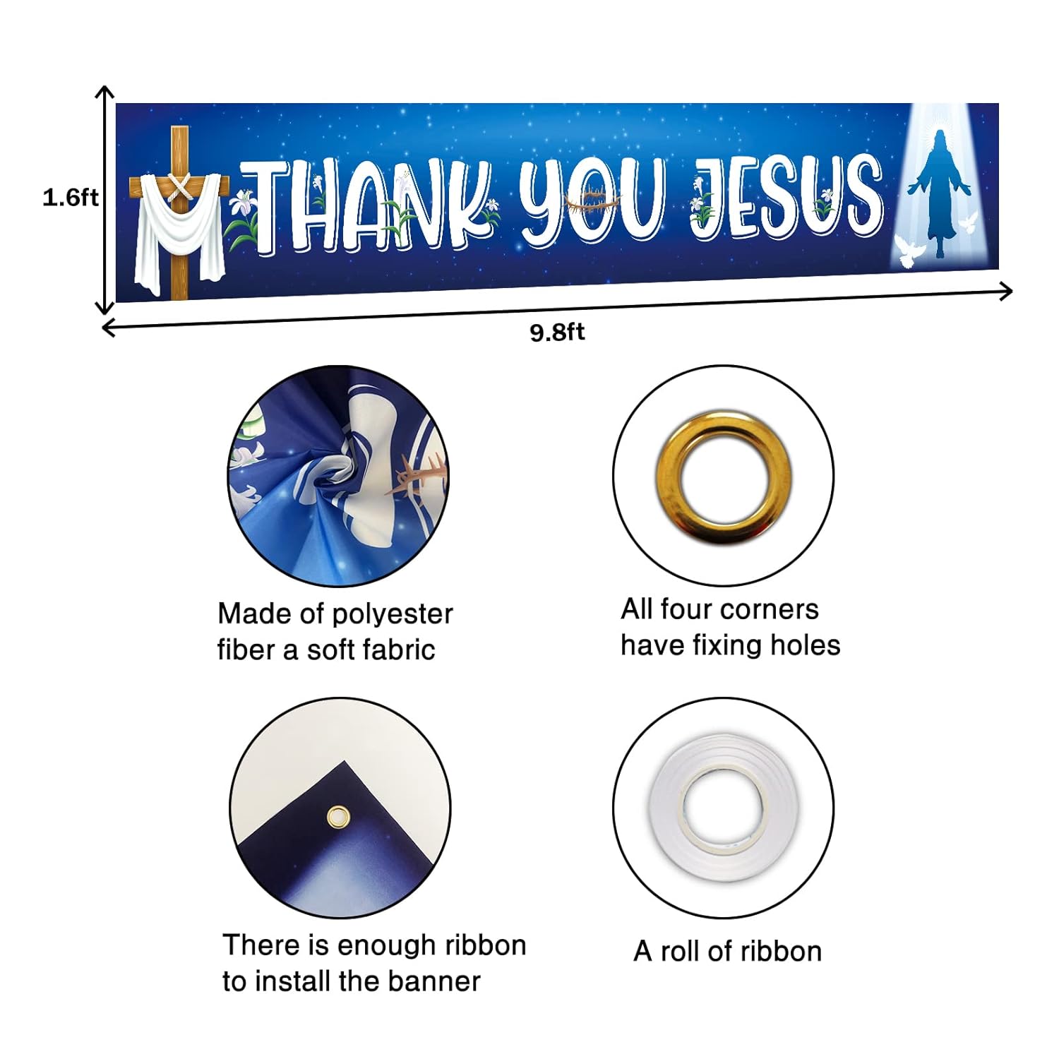 Thank You Jesus Banner,Yard Sign Christmas Baptism Banner,Jesus Is The Reason For The Season,God Bless Winter Holiday Party Supplies,Merry Christmas Party Decorations-9.8 X 1.6 Feet