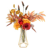 Fake Flowers With Vase, Artificial Flowers For Decoration Faux Flowers Arrangements Bouquet For Home Decor Table Centerpieces Kitchen Dining Room Wedding ?Deep Orange?
