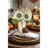 Silk Sunflowers Artificial Flowers With Mason Jar Centerpiece For Table White Fall Flowers In Vase Small Fall Floral Arrangement With Vase Thanksgiving Centerpiece For Dining Room Table Autumn Decor