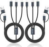 2 Pack 5 in 1 Multi Charging Cable 4FT Nylon Braided USB A USB C Universal Fast Charger Cord for iPhone Samsung Android
