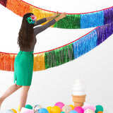 Rainbow Foil Fringe Garland Party Decorations, 12 Feet Rainbow Tinsel Metallic Glitter Banner, Hanging Table Skirts For Birthday Wedding Christmas Pride Month Parade Floats Decor