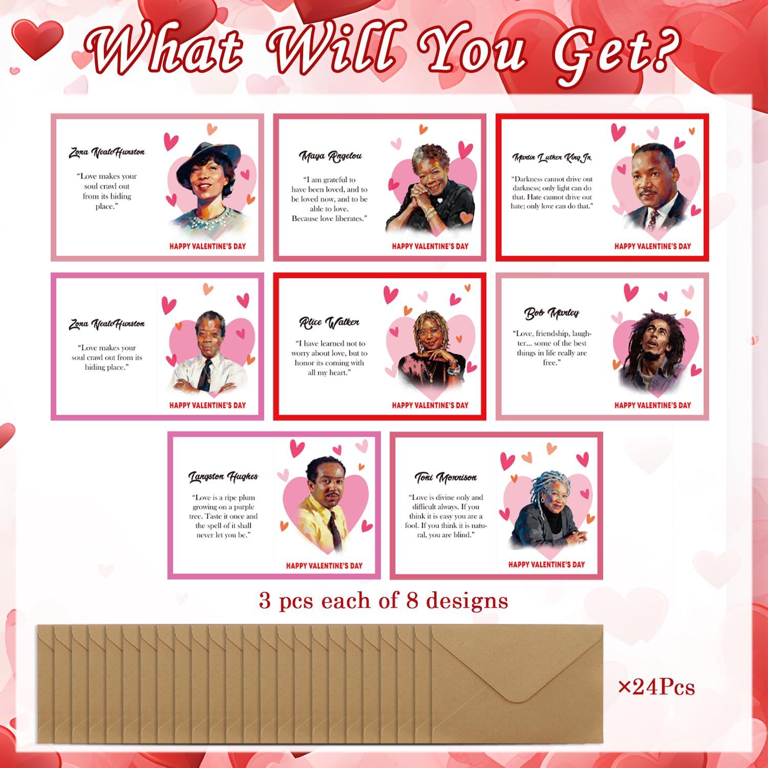 Black History Month Valentine'S Day Cards - 24Pcs African American History Valentine Greetingcards, Classroom Party Favors, Valentine Days Gift For Student Exchange Card