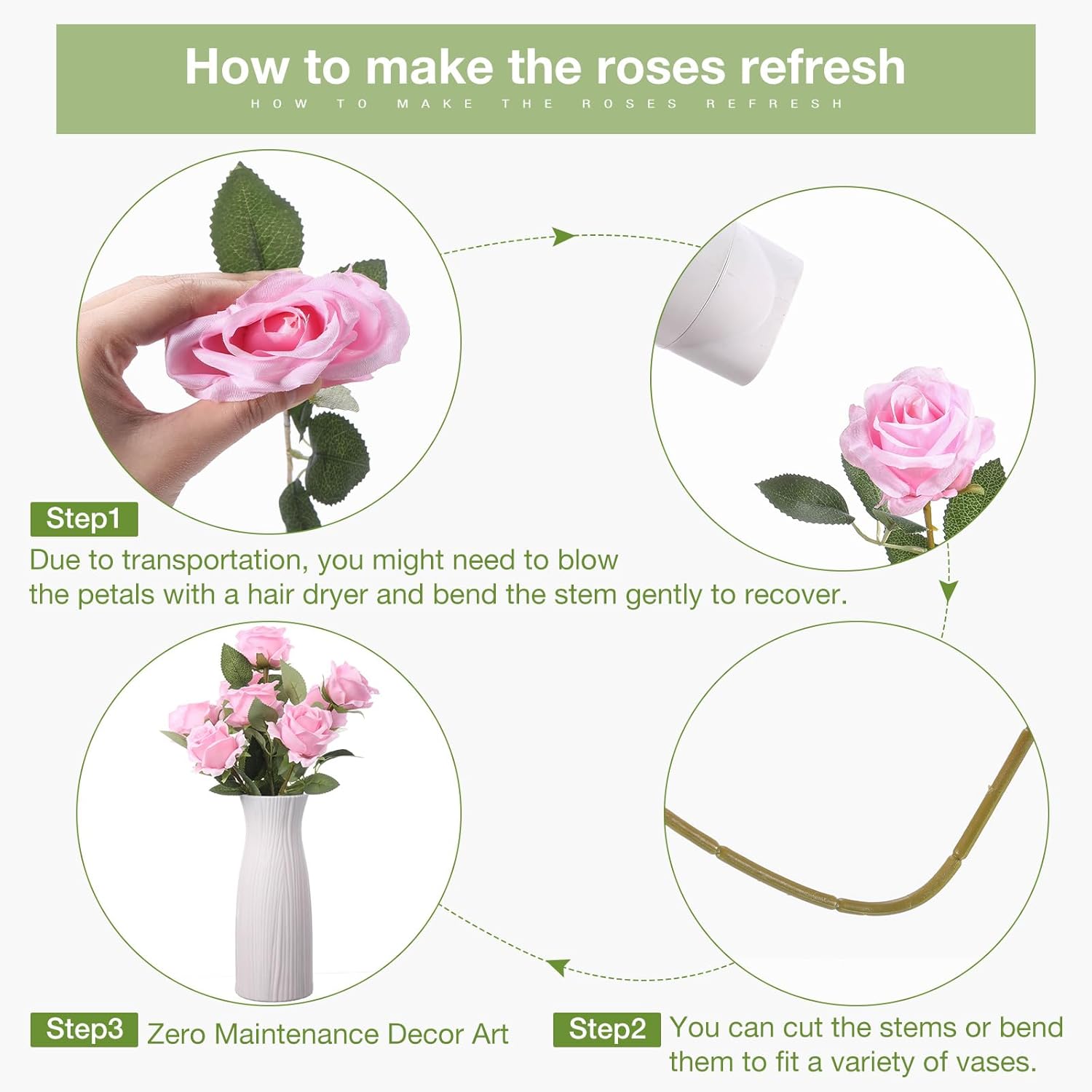 60 Pcs Artificial Roses Bulk Silk Flowers With Long Stems, Realistic Faux Rose Bouquet For Wedding Centerpieces, Valentine’S Party, Home Decor(Pink)