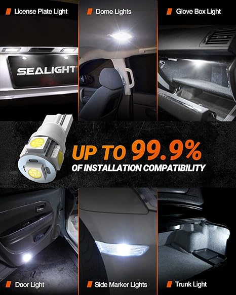 194 LED Bulbs Pack of 10 6000K White Super Bright Replacement Lights for License Plate Dome Map and Courtesy Lighting