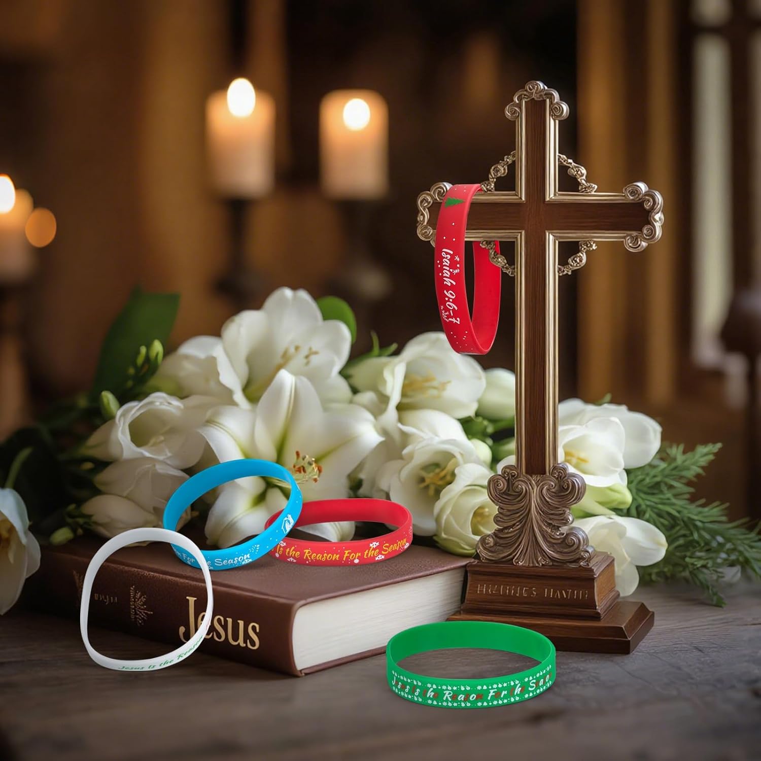 120 Pcs Jesus Is The Reason For The Season Silicone Bracelets Bulk Christmas Religious Rubber Wristband Christian Bracelets Stocking Stuffers Gifts Church Event Party Favors