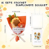 Valentines Day Crochet Bouquet For Mom Lady Women Handmade Knitted Artificial Flowers Party Decorations A Bunch Of Love Cards In Gift Bags For Weeding Baby Shower Favor(10 Sets,Sunflower)