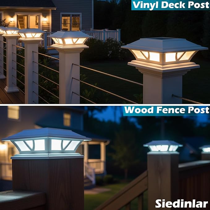 2 Pack Solar Post Lights Outdoor 2 Modes Warm Cool White Fence Deck Cap Lights