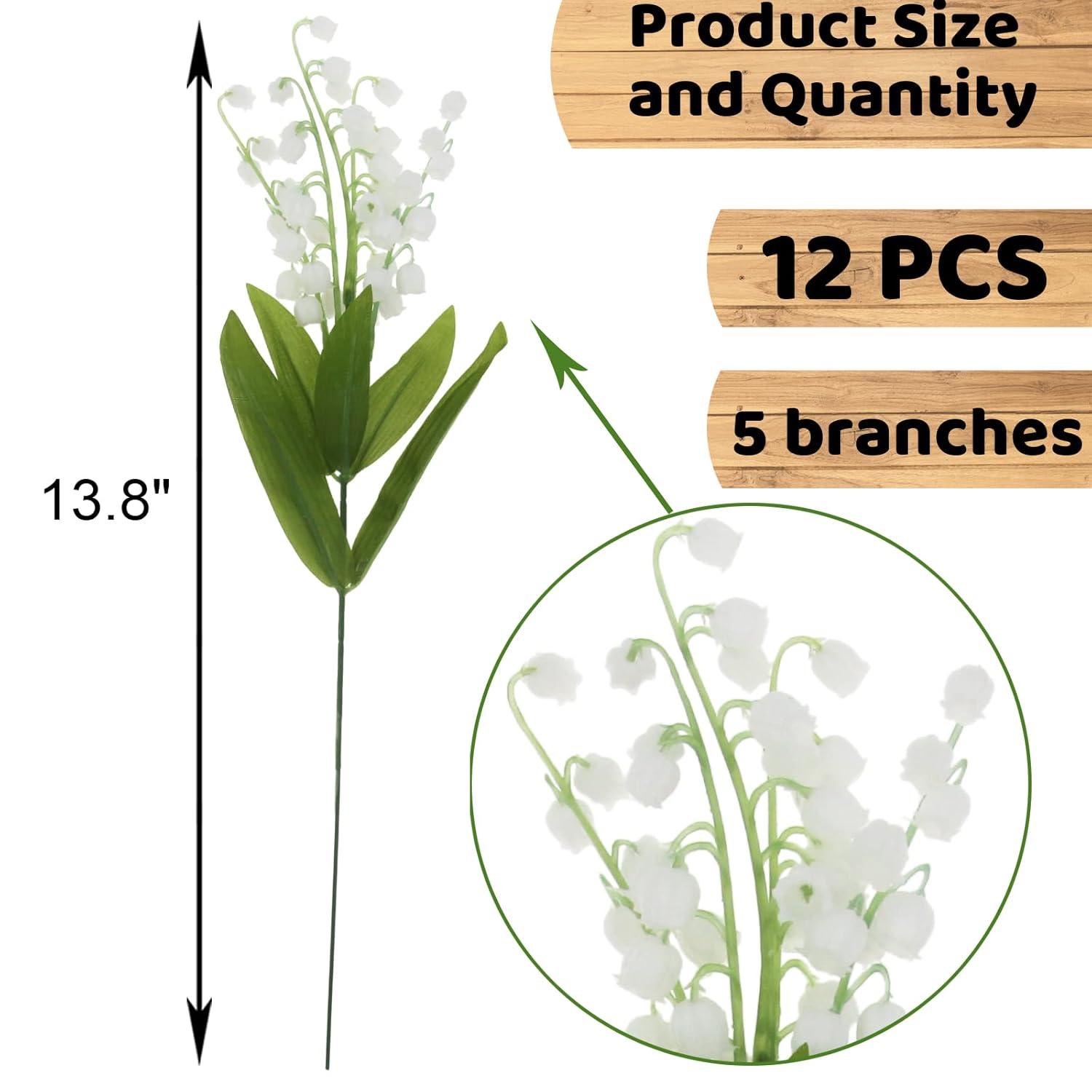 12 Pcs Artificial Lily Of The Valley Faux White Bell Flowers Wind Chime Orchid Wedding Bouquet, May Flower For Home Garden Wedding Party (12)