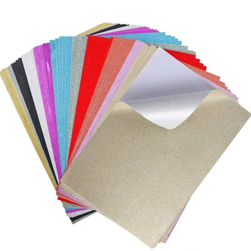 Glitter Cardstock Paper, 50 Sheets 10 Colors, Self-Adhesive Sparkly Paper For