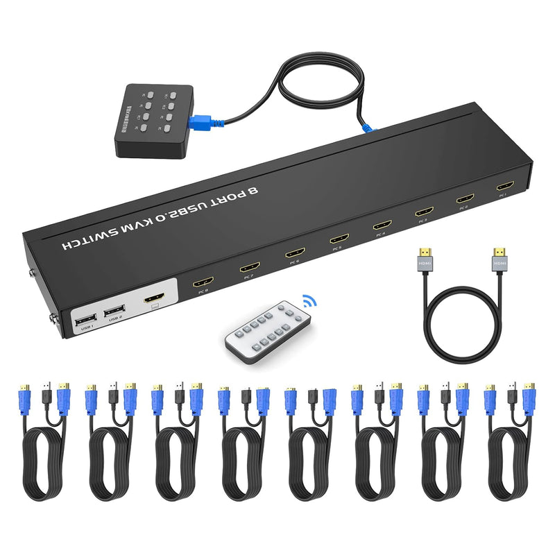 Kvm Switch Hdmi 8 Port, 4K@30Hz Usb Hdmi Rack Kvm Console 8 In 1 Out W/9Pack C