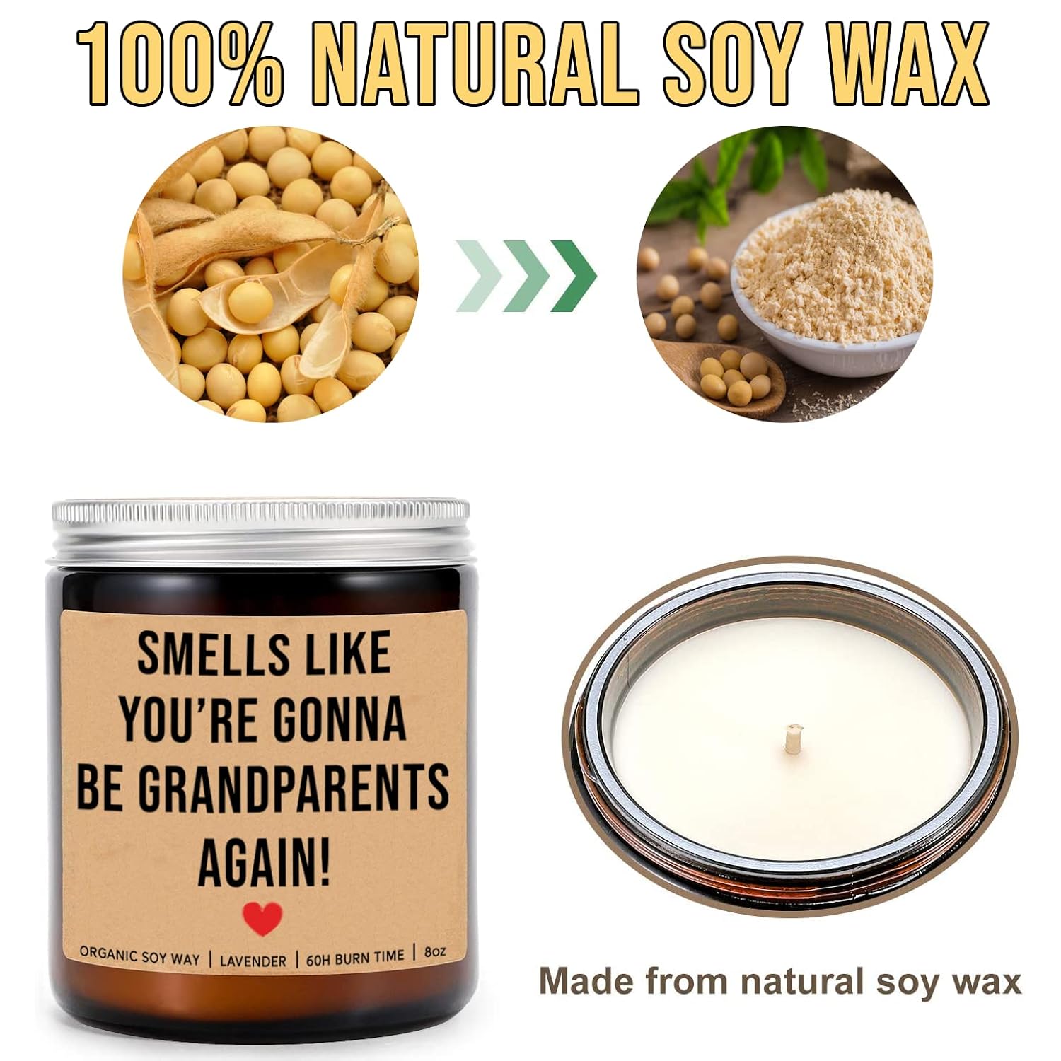 Smells Like You'Re Gonna Be Grandparents Again Pregnancy Announcement Candle - Lavender Scented Soy Wax Candle - 8Oz Jar - 50 Hour Burn Time