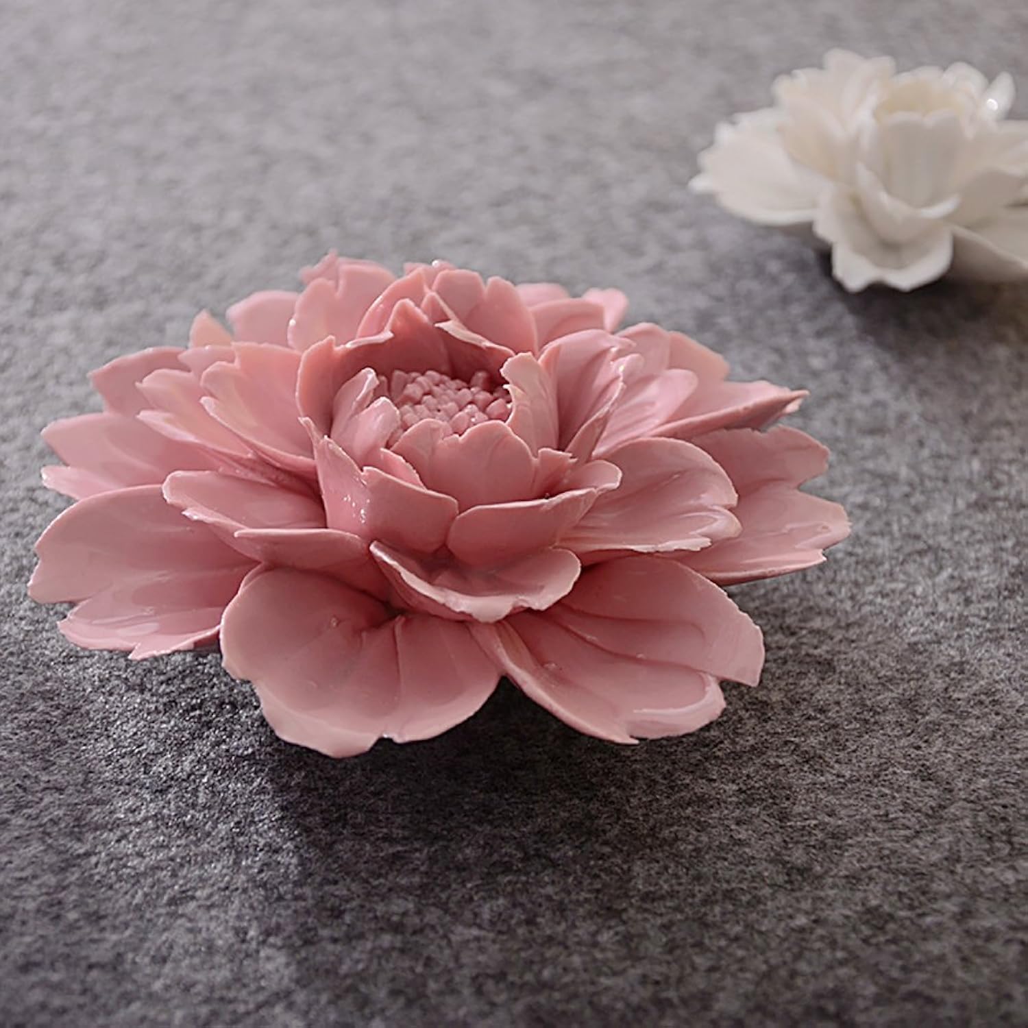Peony Ceramic Flower Wall Décor Artificial 3D Flower Wall Art For Living Room Home Hallway Bedroom Kitchen Farmhouse Bathroom Dining Room, Pink, 3.54 Inch