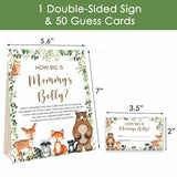 Woodland How Big Is Mommy'S Belly Forest Animals Baby Shower Gender Neutral Game Includes 5.6" X 7" Standing Sign And 50 Guessing Cards, 3 Rolls 60" Measuring Tape
