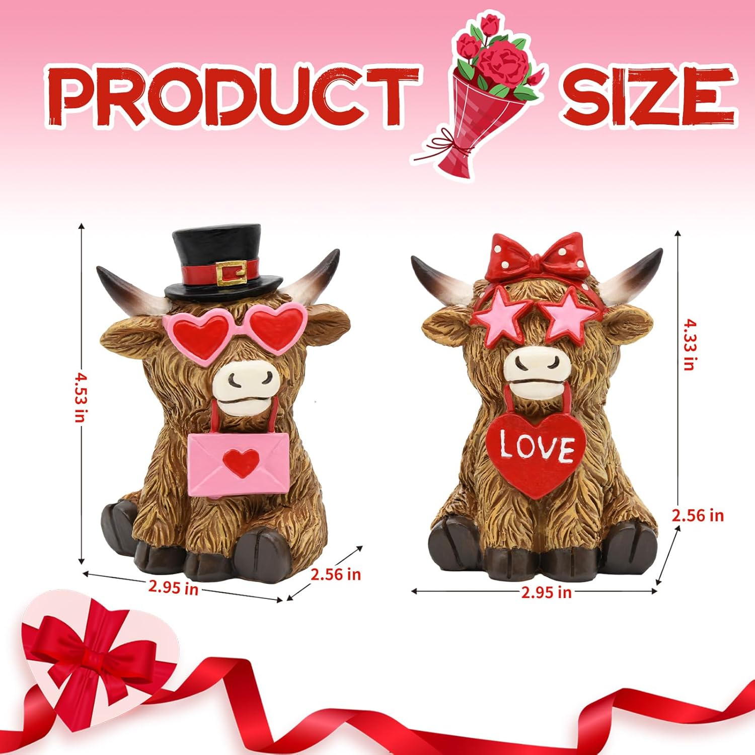 Valentine'S Day Highland Cow Decor, Valentine'S Day Love Heart Highland Cow Figurines, Valentines Farmhouse Table Kitchen Tiered Tray Decorations For Home, Romantic Gifts Valentines