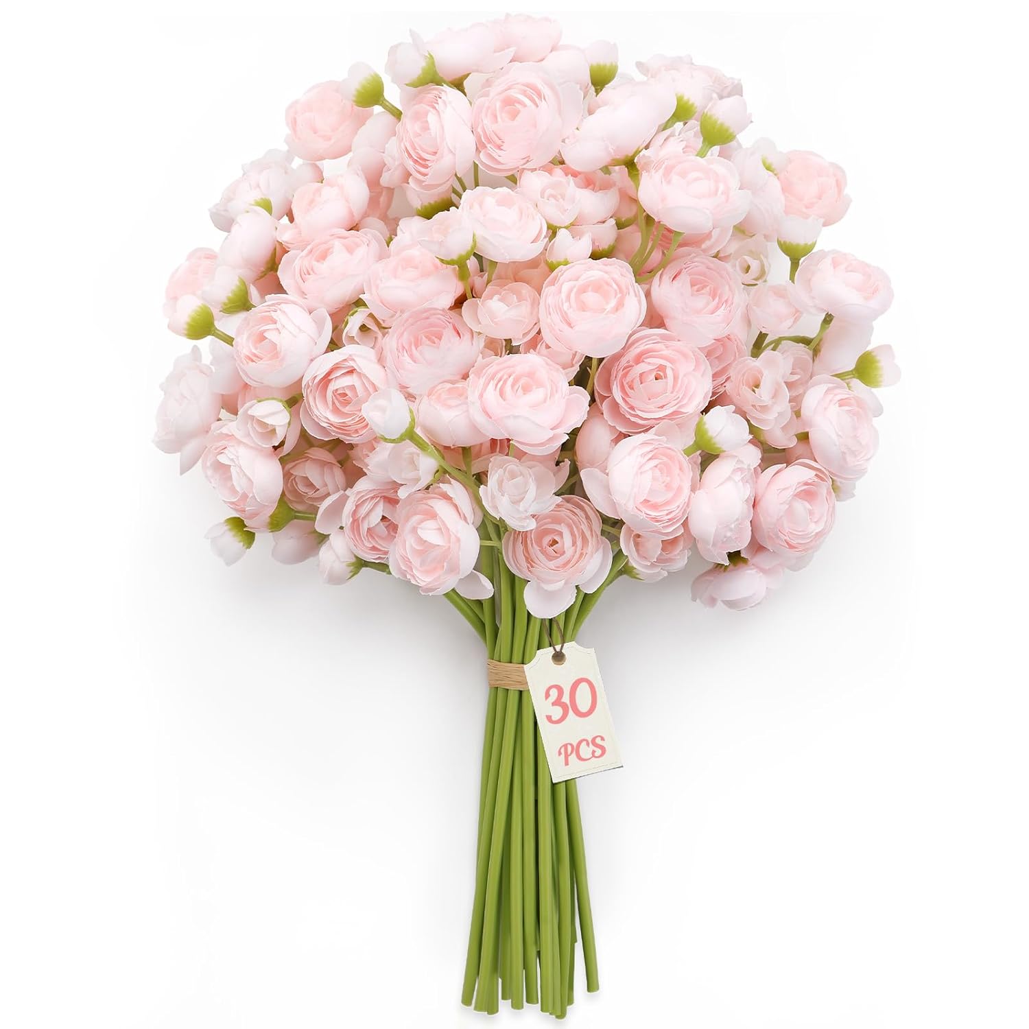 30Pcs Ranunculus Artificial Flowers Faux Silk Mini Ranunculus, Artificial Flowers Indoor For Diy Bouquets, Bulk Fake Wedding Filler Flowers For Bride Shower Decorations, Shabby Blush
