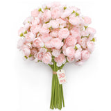 30Pcs Ranunculus Artificial Flowers Faux Silk Mini Ranunculus, Artificial Flowers Indoor For Diy Bouquets, Bulk Fake Wedding Filler Flowers For Bride Shower Decorations, Shabby Blush