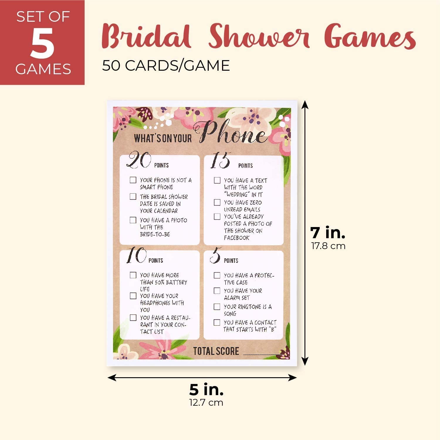 Bridal Shower Games 50 Guests - 5 Floral Cards, 5 X 7 In - Bridal Shower Games For Bachelorette Party & Wedding Shower Activities & Engagement Party Fun
