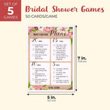 Bridal Shower Games 50 Guests - 5 Floral Cards, 5 X 7 In - Bridal Shower Games For Bachelorette Party & Wedding Shower Activities & Engagement Party Fun