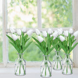 4 Sets Artificial Tulips With Clear Vase 20Pcs 14 Inches White Faux Tulips 4 Glass Vase Real Touch Tulip Fake Flowers For Spring Home Kitchen Wedding Centerpiece Decoration