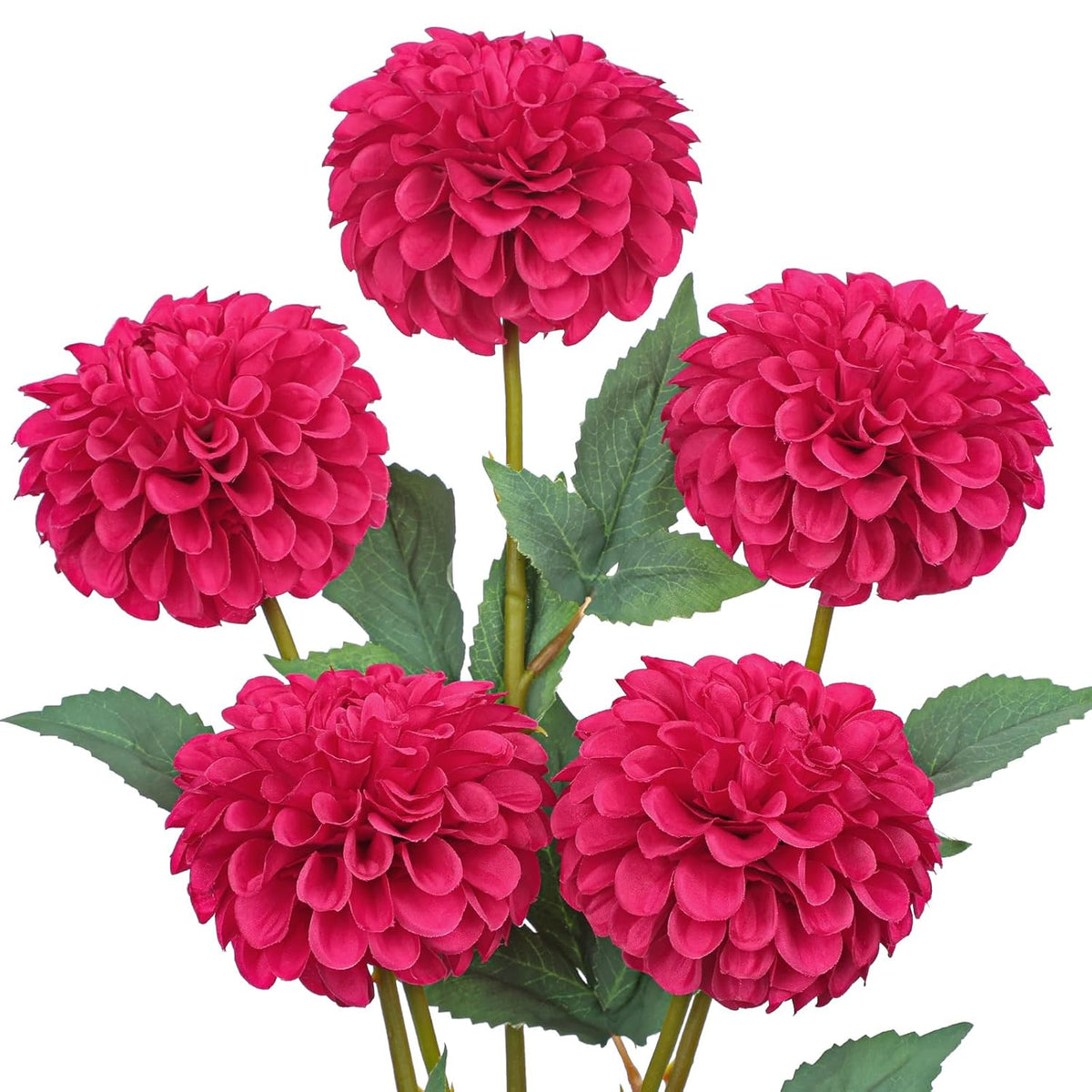 5Pcs Artificial Dahlia Flowers Large 21.2" Fake Silk Flowers Rose Red Real Looking Dahlia With Long Stems For Diy Wedding Bouquets Centerpieces Arrangements Bridal Party Home Decorations