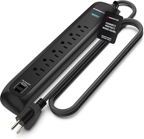 6ft Heavy Duty Black Power Strip Tower Surge Protector with USB Ports Bulk 24 Pack