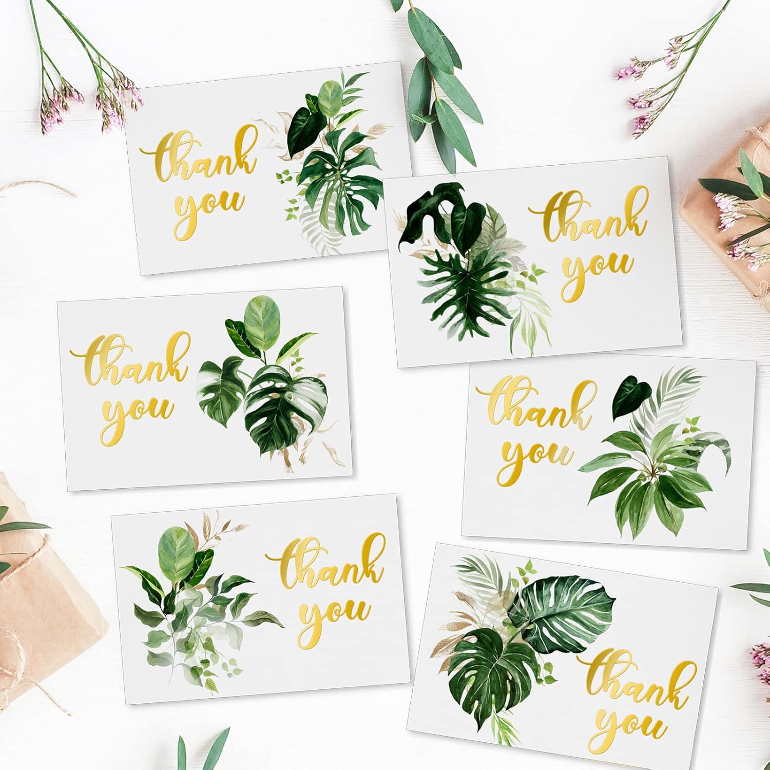 36 Pack Summer Thank You Cards Bulk Tropical Palm Leaves Thank You Note Cards With Stickers Envelopes Gold Foil Thank You Greeting Cards For Baby Shower Wedding Birthday Party Graduation