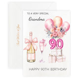 90Th Birthday Cards For Grandma, Pink Happy Birthday Cards, With Envelope And Wax Seal, 5X7 Inch