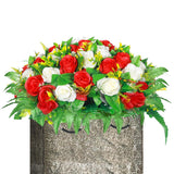 Artificial Cemetery Flowers, Artificial Silk Flower Arrangement ,Artificial Rose Bouquet Grave Memorial Flowers With Headstone Flower Saddle For Gravesite Headstones Decoration (1, Red And White)