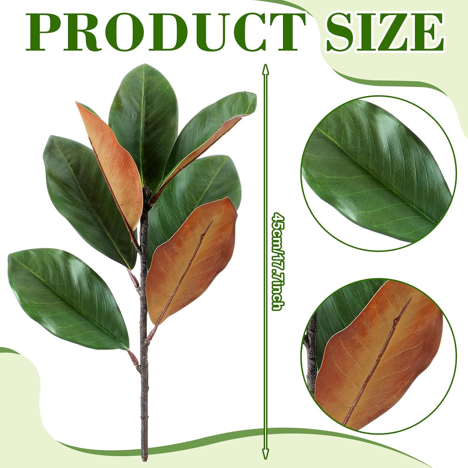 6 Pcs Magnolia Artificial Leaves Branches 3D Magnolia Pick Real Touch Faux Stems Simulation Leaves Twigs For Indoor Outdoor Vase Filling Home Office Table Decoration (Green,18 Inch)
