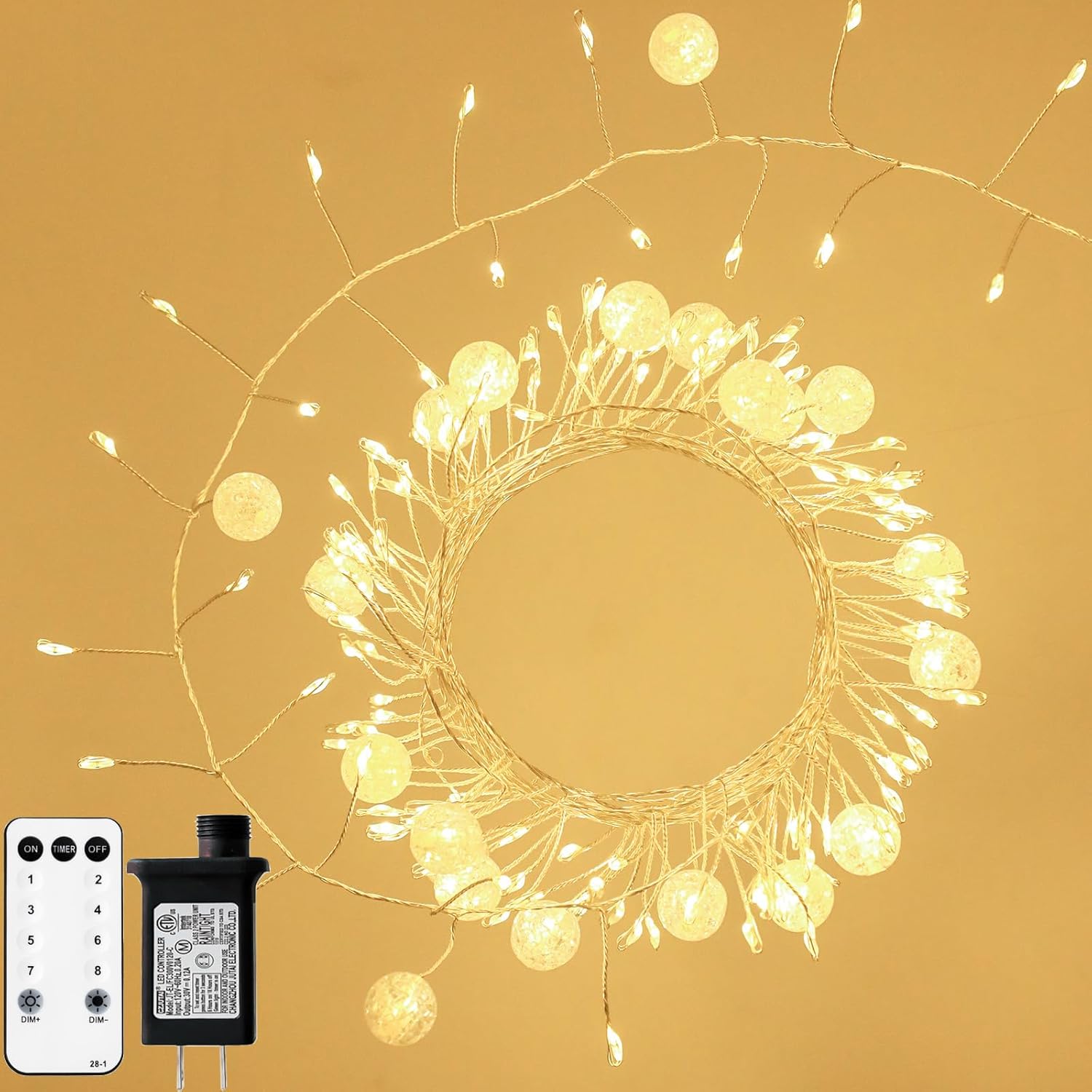 Copper Wire Firecracker Christmas Lights, 26Ft 400Led Plug-In Twinkle Cluster Fairy Lights For Christmas Tree With Remot