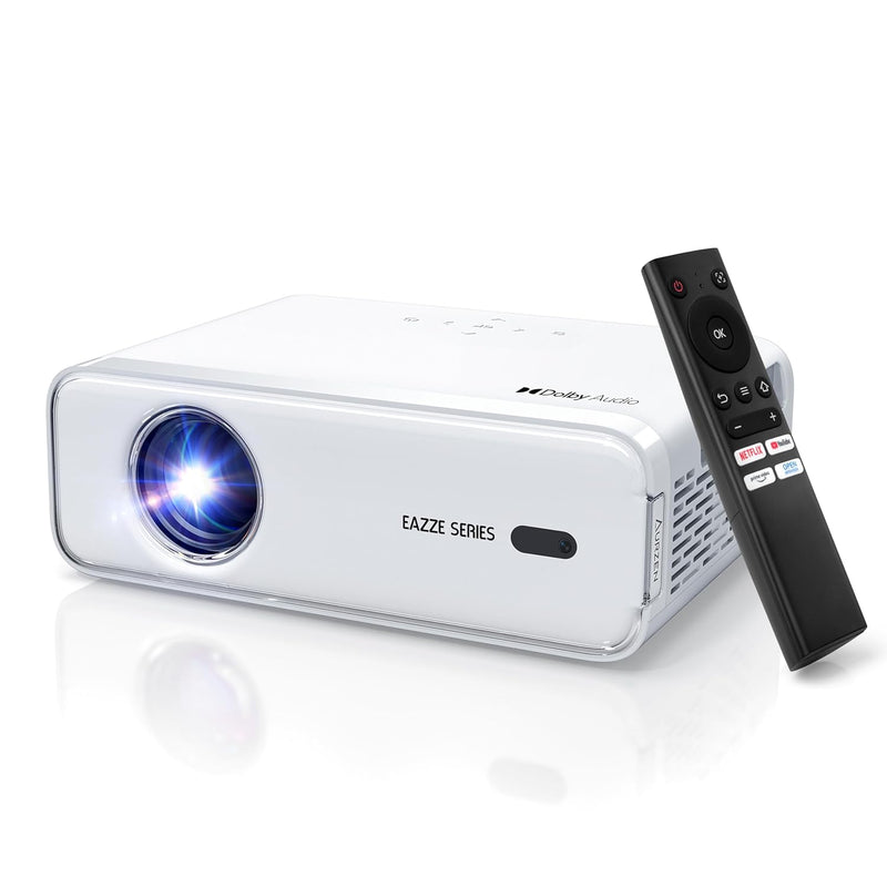 Eazze D1 Smart Projector, 1080P, WiFi/Bluetooth, Netflix, Auto Focus, White