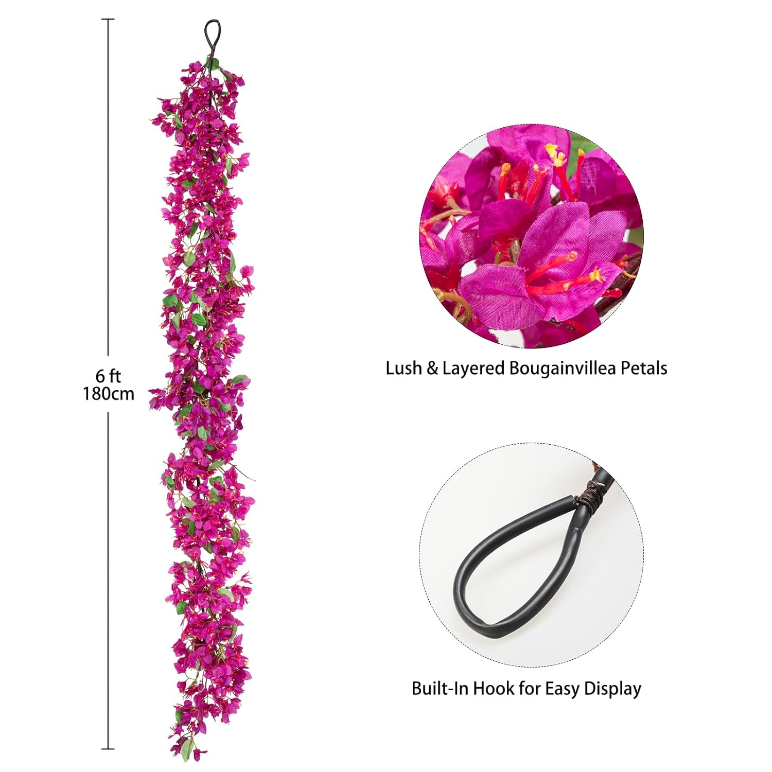 6Ft Pink Bougainvillea Flower Garland – Artificial Silk Floral Vine With Built-In Hook Faux Flower Garland For Backdrop Table Wall Wedding Party Home Decoration