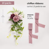 Wedding Aisle Decorations Mauve Pew Flowers Set Of 10 For Wedding Ceremony Party Chair Decor With Artificial Flowers Eucalyptus And Ribbons