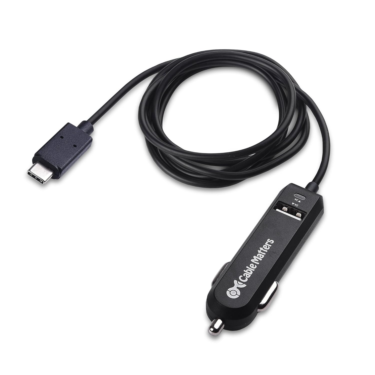 Cable Matters 25W 5A Dual USB Car Charger with USB C Cord and USB A Port