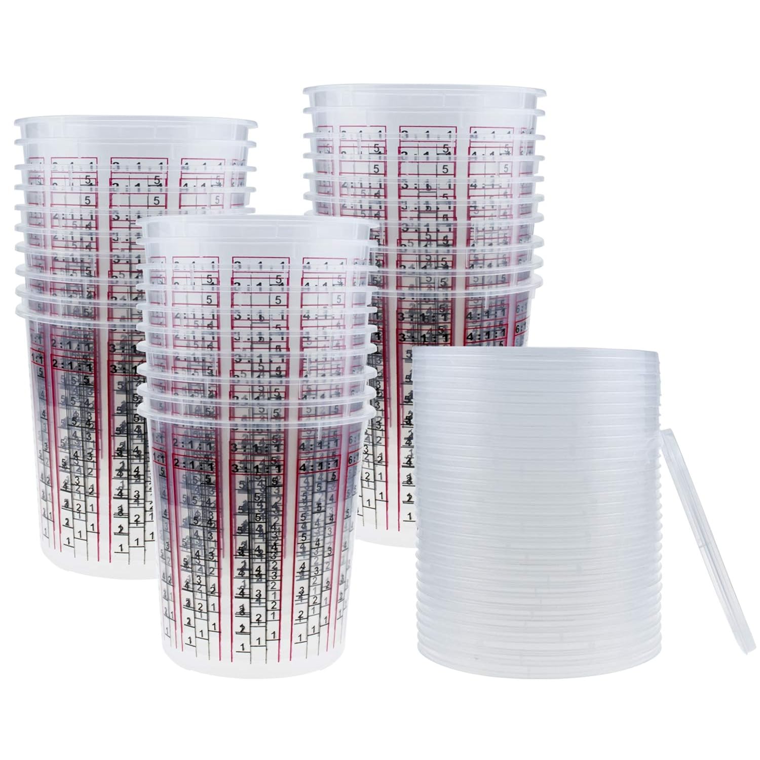 30 Pack Paint Mix Cups With Lids, 32 Ounce Plastic Paint And Epoxy Mixing Cups With Calibrated Mixing Ratios On Side Of Cup, For Paint, Activators, And Thinner