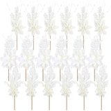 18 Pack 3 Styles 17 Inch Christmas Glitter Poinsettia Berry Stems Ornaments Artificial Floral Branches Picks For Christmas Tree Home Vase Holiday Party Decor(White)