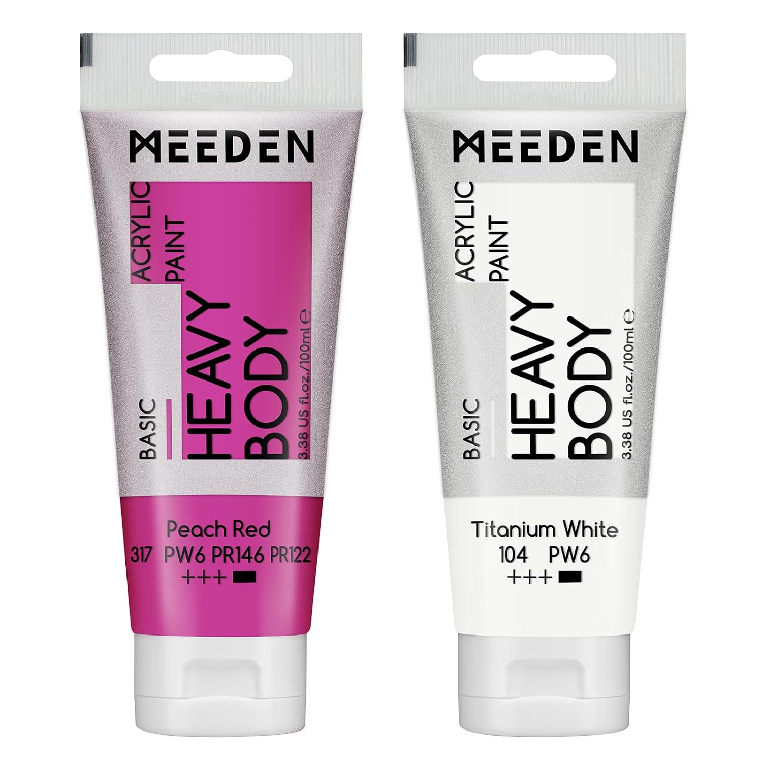Acrylic Paint Peach Red: 100Ml/3.38Oz Heavy Body Acrylic Paint Tube Bundled With Additional Titanium White Color For Art Craft Painting