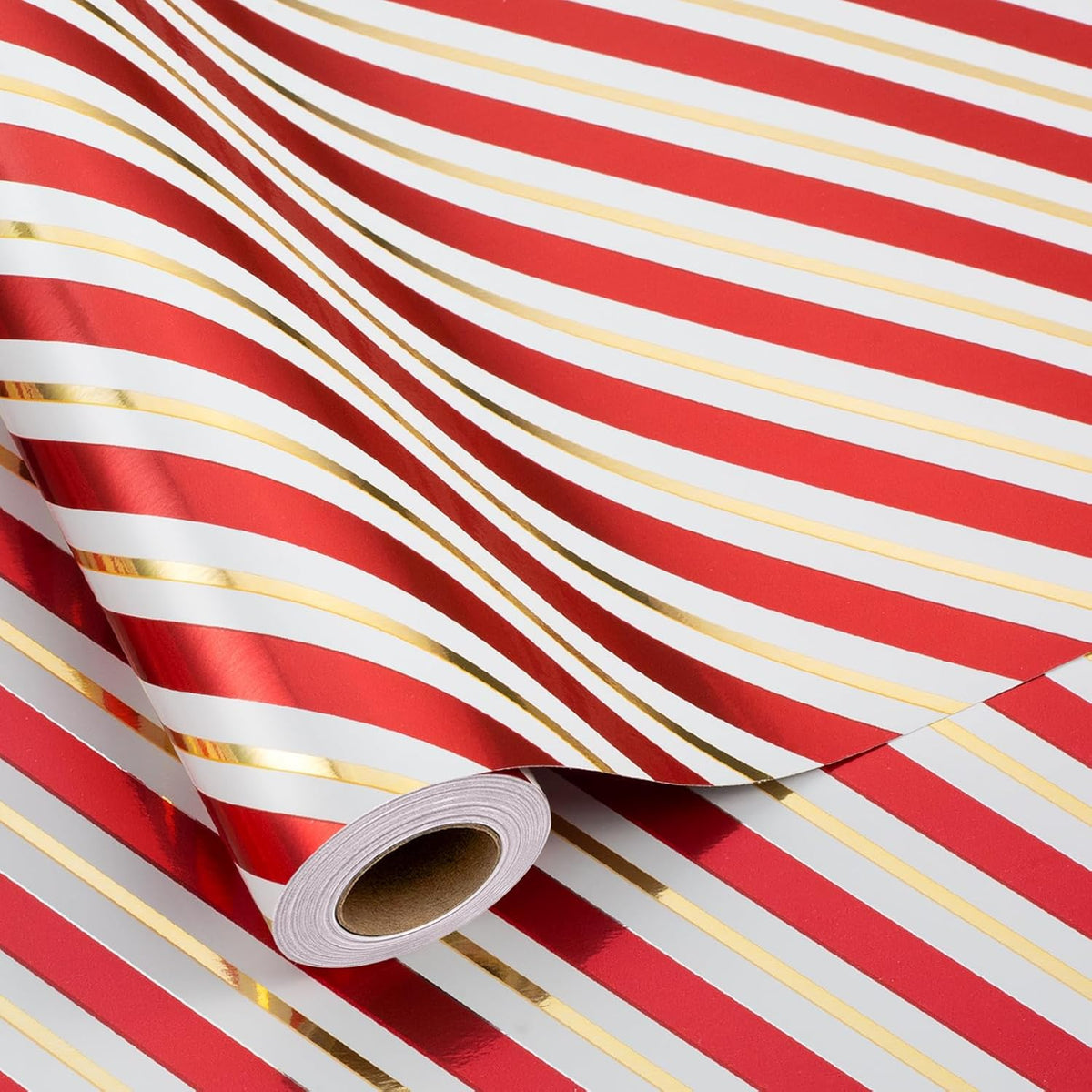 Gold Foil Stripes Wrapping Paper Mini Roll - 17 Inch X 32.8 Feet - Red & Gold Stripe Perfect For Christmas, Birthday, Holiday, Wedding, Baby Shower And All Occasions