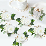 Corsage Wristlet Band Artificial Rose Flowers - Wedding Bridal Flower Corsage Hand Decor (Stretch, 6, Count)