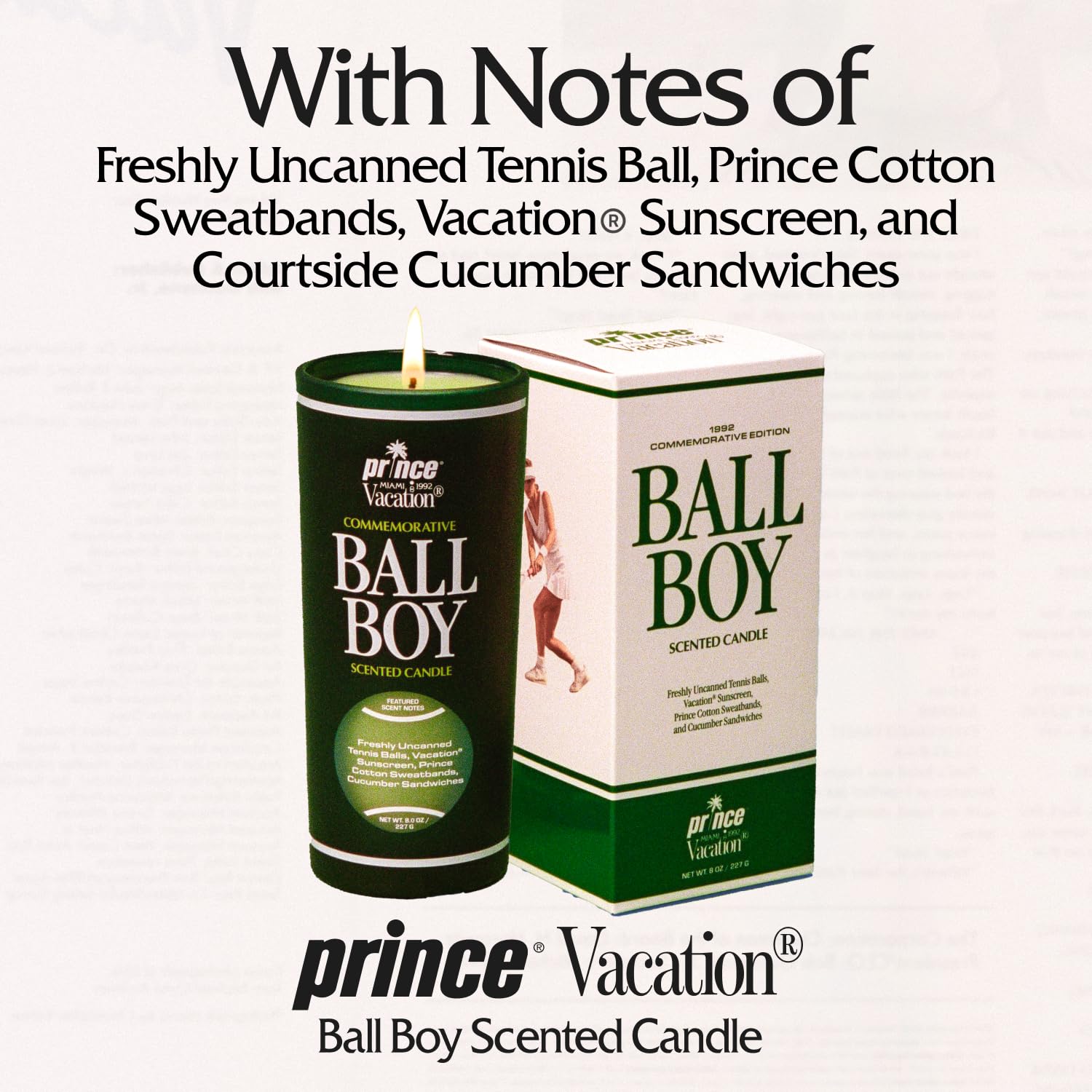 Ball Boy Tennis Scented Candle By Prince X Sunscreen, Premium Soy-Blend Wax, 65-Hour Long Burning, Sport Gift For Women & Men, 8 Oz.