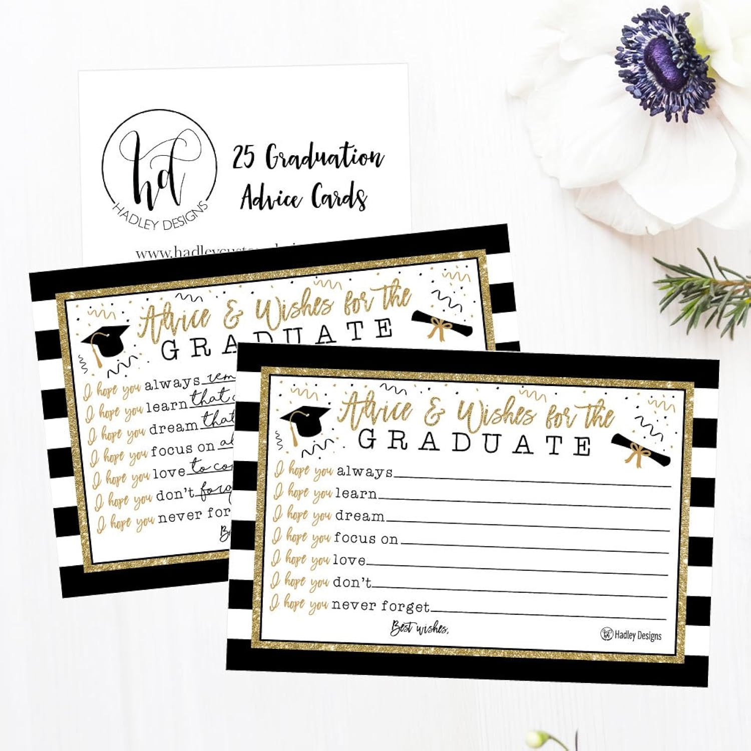 25 Graduation Advice Cards 2025 - Grad Notes, Advice And Wishes, & Words Of Wisdom Cards For Graduate In Bulk, Ideal For College And High School Graduation Games & Party (Elegant)